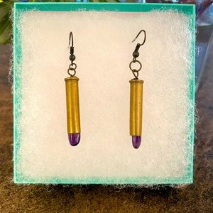 Genuine Amethyst Crystal / Recycled Bullet Shell Drop Earrings / Hand Crafted